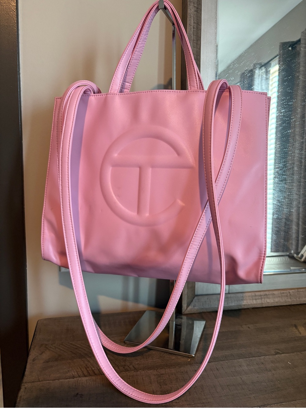 Telfar Pink Small Shopping Bag with Embossed Logo